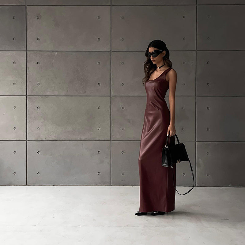The Vivienne Faux Leather dress - front view