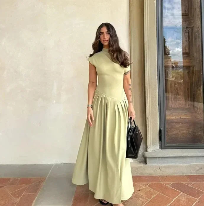 Autumn Women Elegant Dress Casual Diagonal Collar Slim A-line Robe Female Fashion Chic High Waist Vent Patchwork Dresses Lady